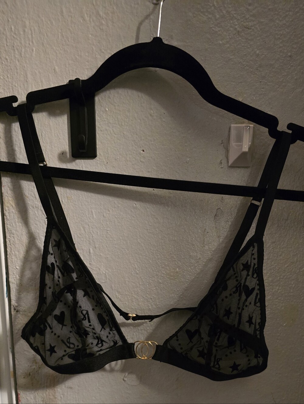 Sheer Black Star & Heart Mesh Bralette